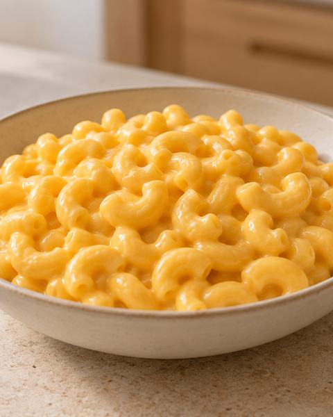 A bowl of creamy mac and cheese.
